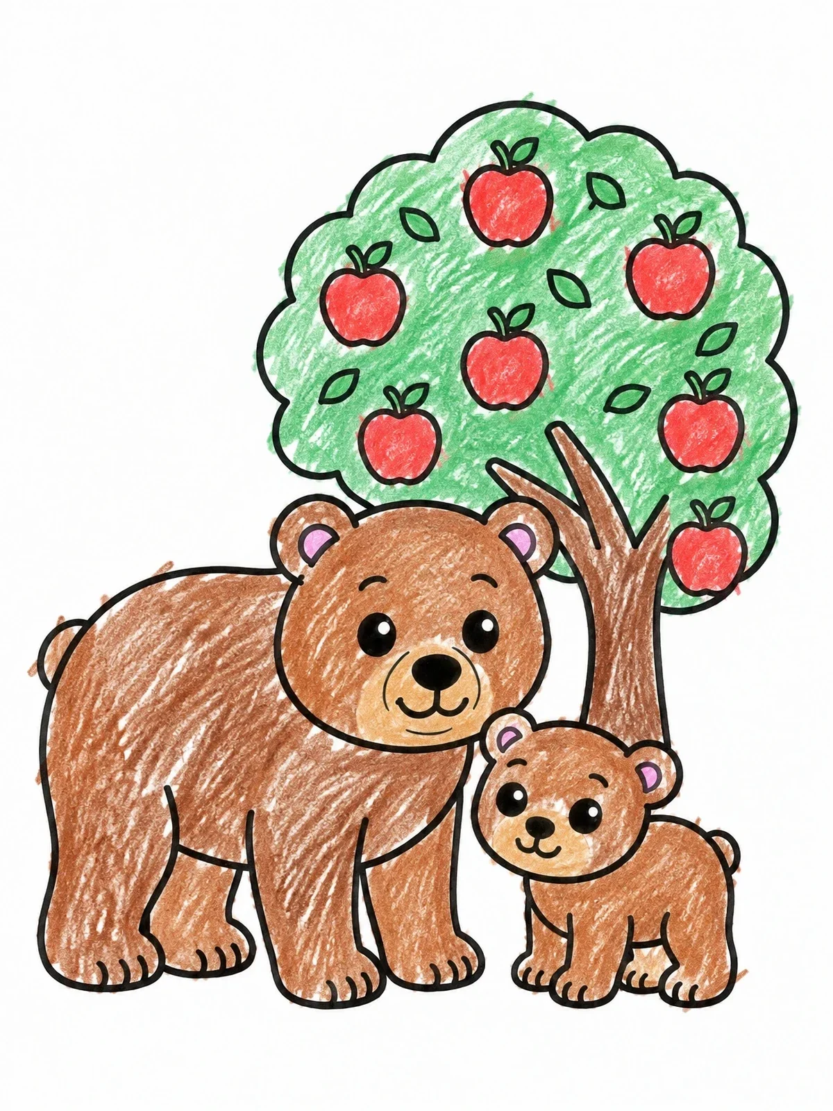 Colored example of the Bear And Cub Near Apple Tree coloring page