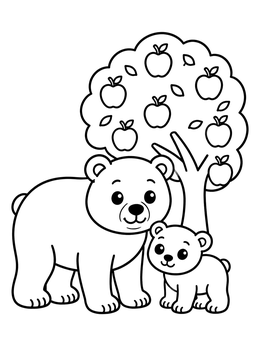 Free printable Bear And Cub Near Apple Tree coloring page