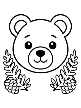Free printable Cute Bear Face With Pinecones coloring page