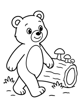 Free printable Cute Brown Bear By A Log coloring page
