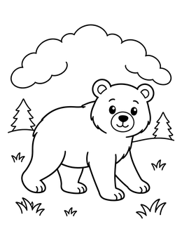 Free printable Cute Brown Bear In A Meadow coloring page