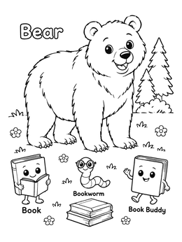 Free printable Bear And Reading Book Friends coloring page