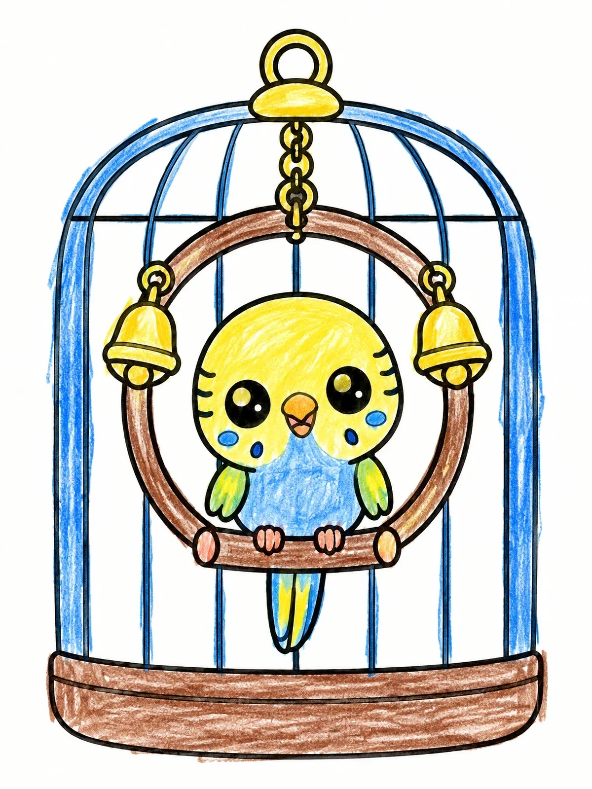 Colored example of the Cute Budgie On A Swing coloring page