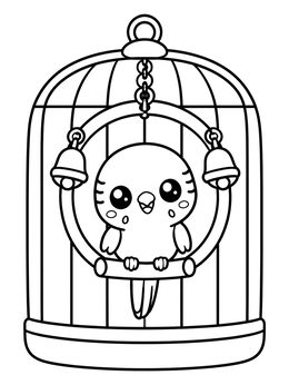 Free printable Cute Budgie On A Swing coloring page
