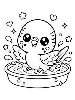 Free printable Cute Budgie Taking A Bath coloring page