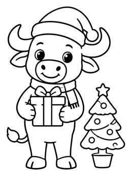 Free printable Cute Buffalo Celebrating Christmas Holiday coloring page