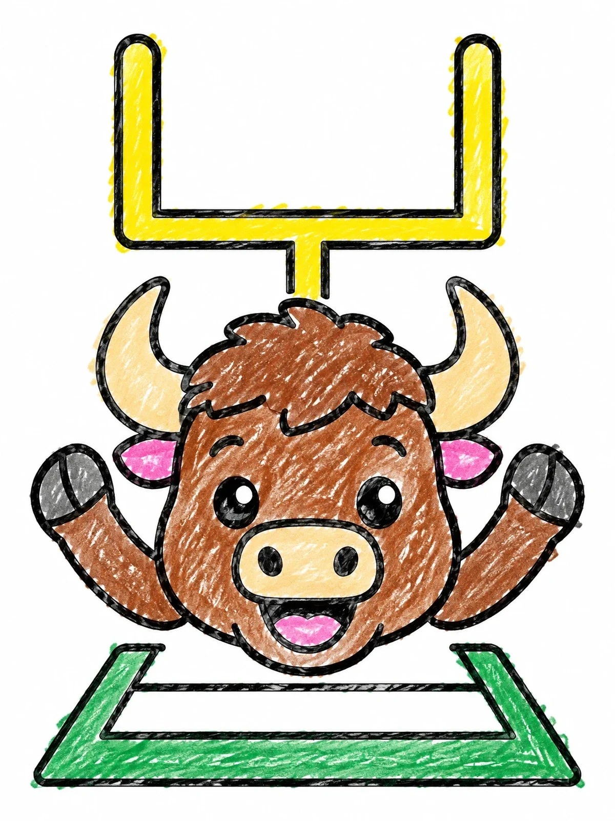 Colored example of the Cute Buffalo Football Mascot coloring page