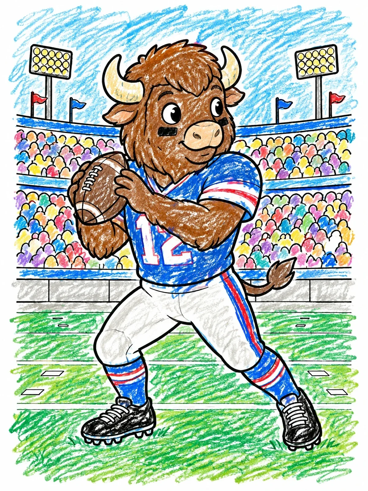 Colored example of the Cute Buffalo Football Quarterback coloring page