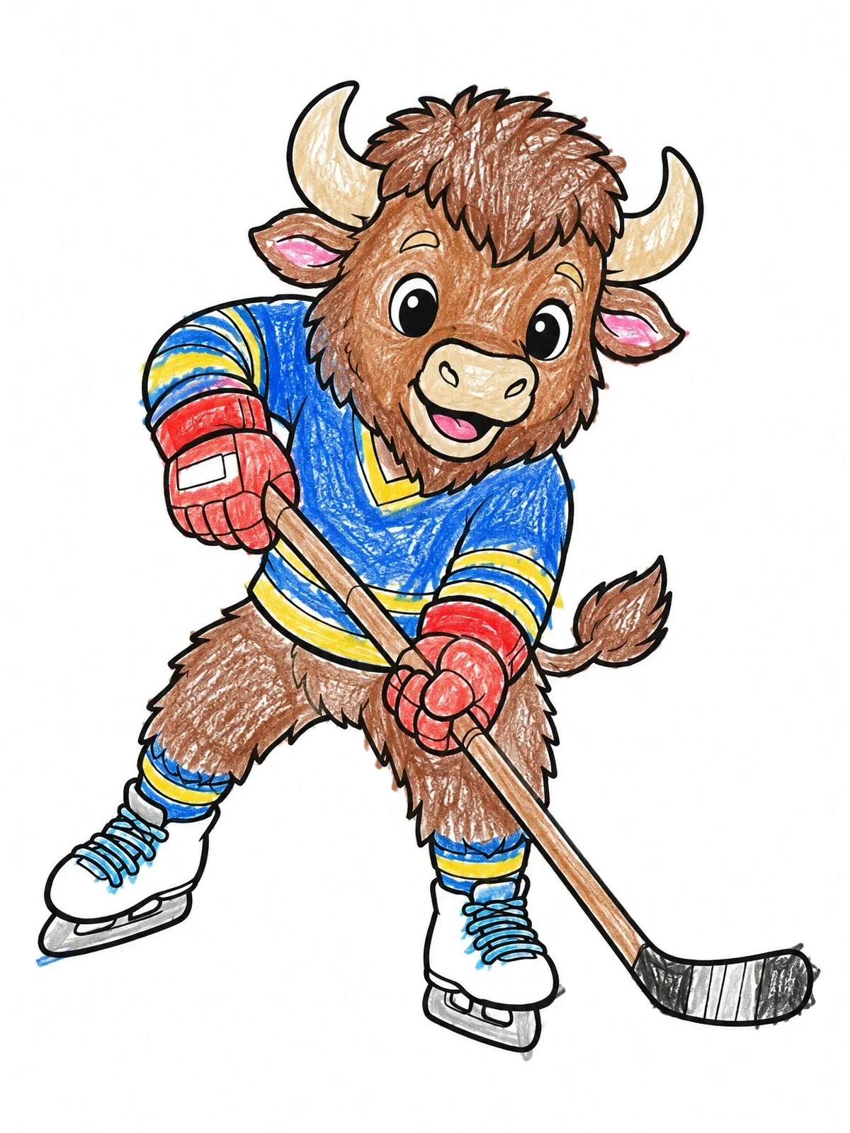 Colored example of the Cute Buffalo Hockey Player coloring page