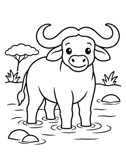 Free printable Cute Buffalo Wading In Water coloring page