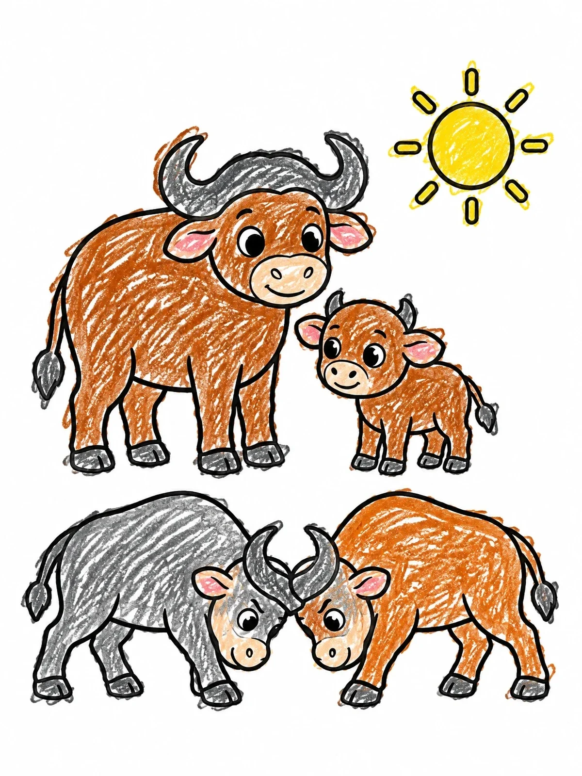 Colored example of the Cute Buffalos And Horn Locking Contest coloring page