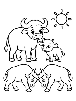 Free printable Cute Buffalos And Horn Locking Contest coloring page