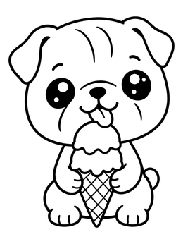 Free printable Cute Bulldog Puppy With Ice Cream Cone coloring page