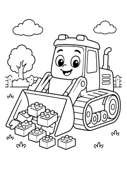 Free printable Cute Bulldozer With Toy Blocks coloring page