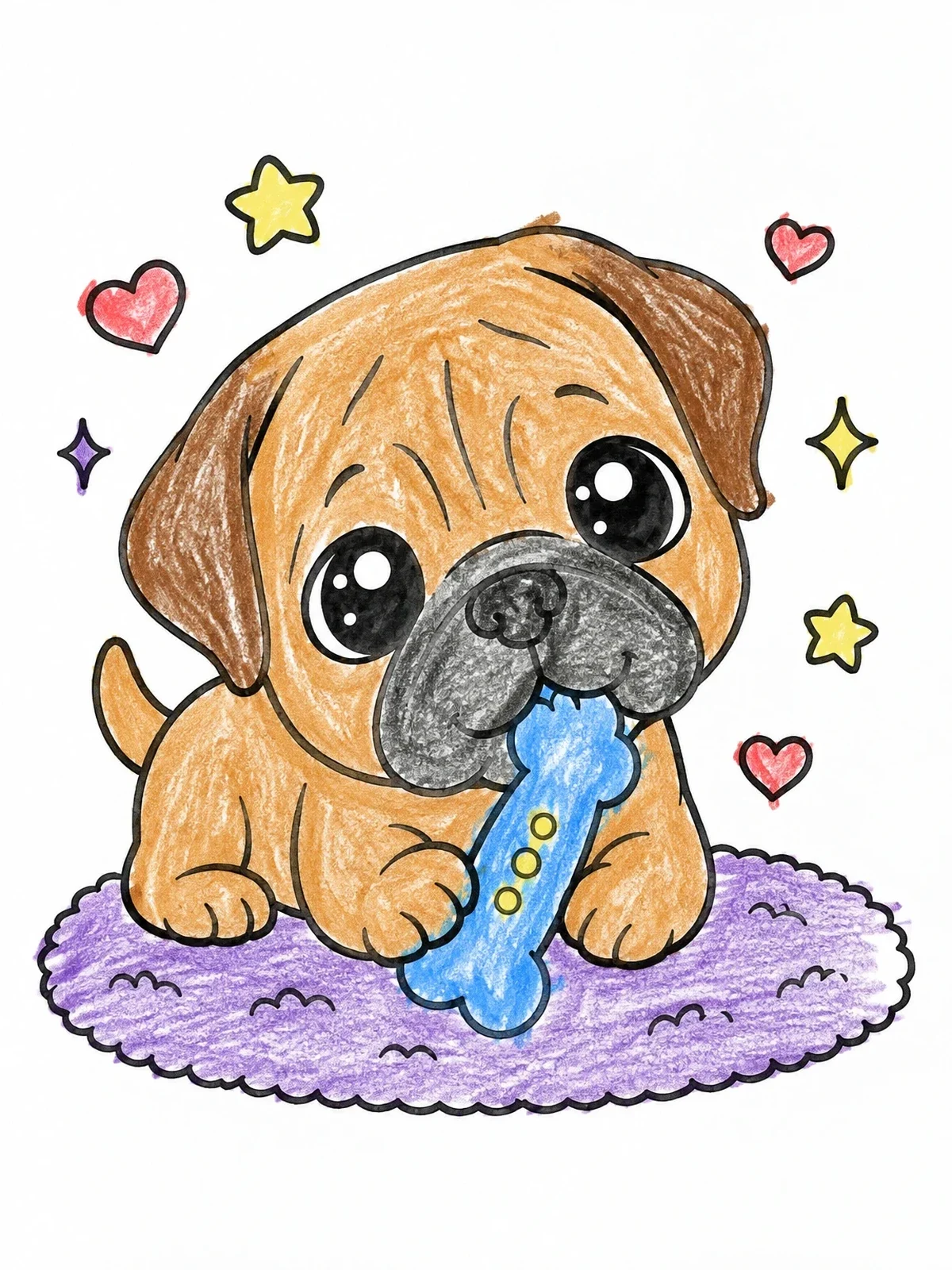 Colored example of the Cute Puppy Chewing Toy Bone coloring page