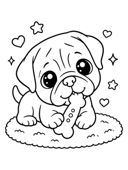 Free printable Cute Puppy Chewing Toy Bone coloring page