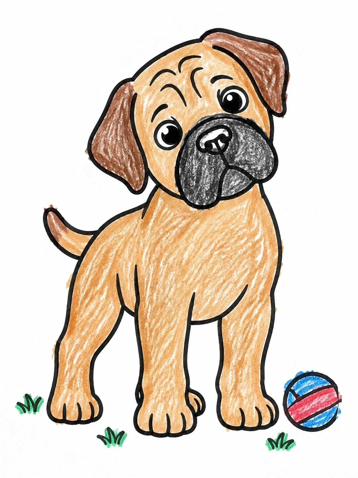 Colored example of the Cute Bullmastiff Puppy With Ball coloring page