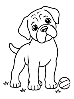 Free printable Cute Bullmastiff Puppy With Ball coloring page