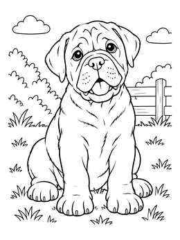 Free printable Cute Bullmastiff Puppy In The Yard coloring page