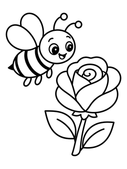 Free printable Cute Bumblebee And Rose Bloom coloring page