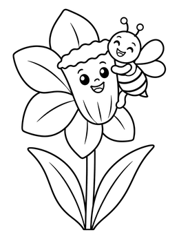 Free printable Cute Bumblebee Hugging A Daffodil coloring page