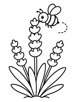Free printable Cute Bumblebee On Lavender Plant coloring page