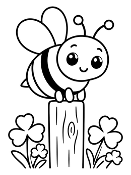 Free printable Cute Bumblebee On Wooden Fence Post coloring page