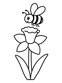 Free printable Cute Bumblebee Over Daffodil Flower coloring page