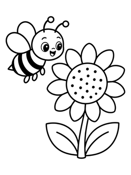 Free printable Cute Bumblebee Beside A Sunflower coloring page
