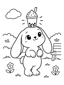 A sweet bunny in the park on this cute boba coloring page.