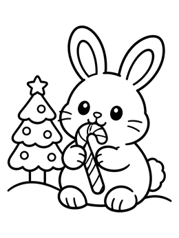 Free printable Cute Bunny With Christmas Candy Cane coloring page