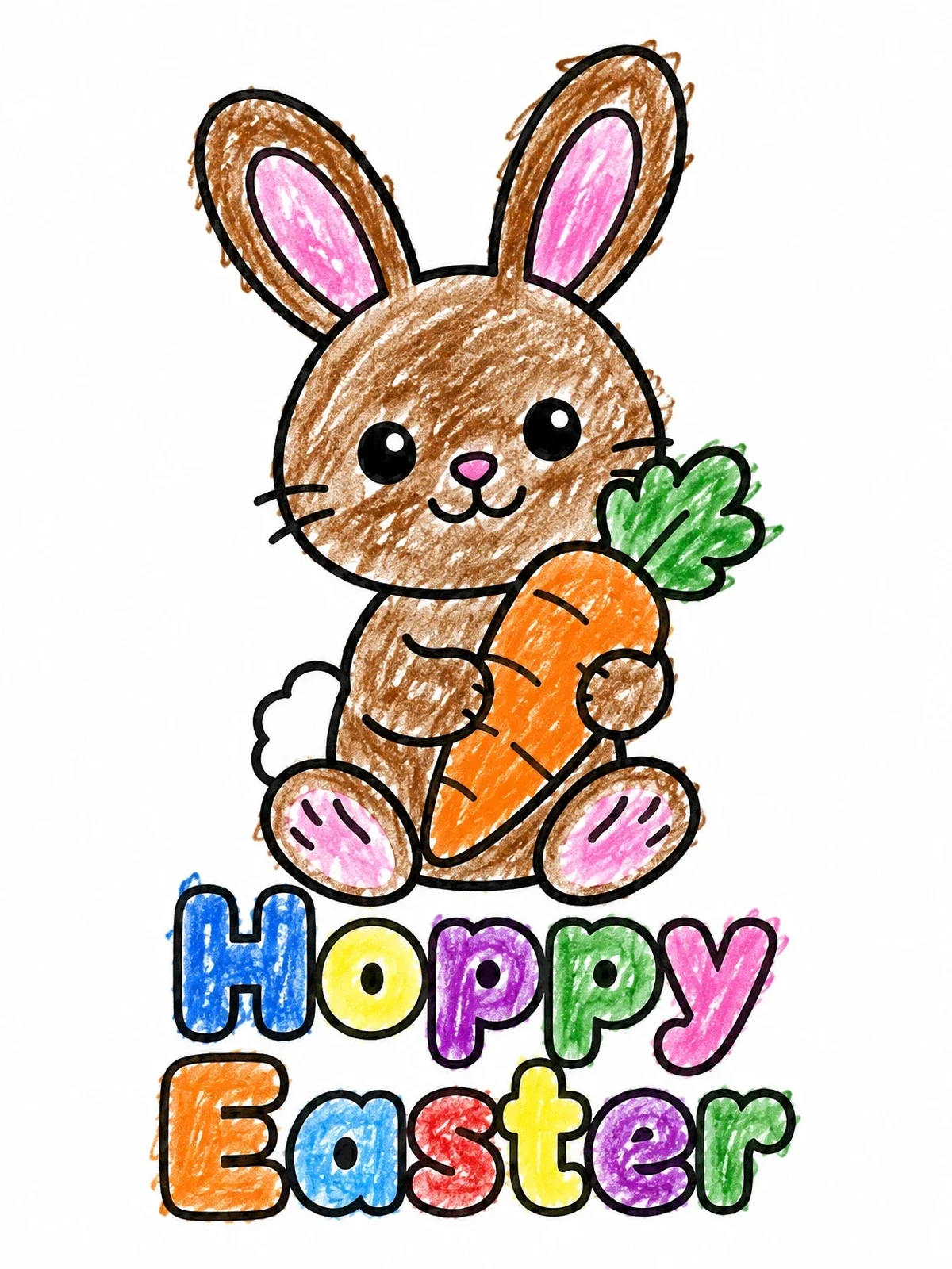 Colored example of the Cute Bunny With Carrot Hoppy Easter coloring page