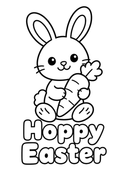 Free printable Cute Bunny With Carrot Hoppy Easter coloring page