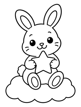 Free printable Cute Bunny With Star On Cloud coloring page