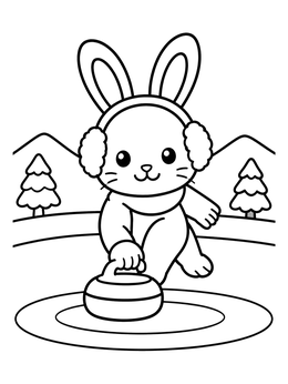 Free printable Cute Bunny Playing Curling coloring page
