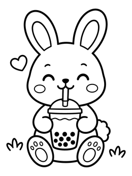 Free printable Cute Bunny Drinking Boba Tea coloring page