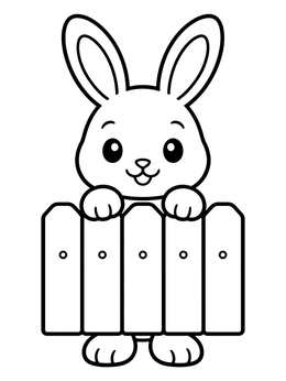 Free printable Cute Bunny Behind Garden Fence coloring page