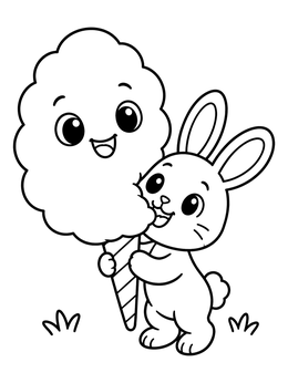 Free printable Cute Bunny Holding Giant Cotton Candy coloring page