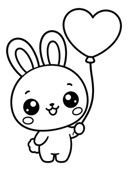 Free printable Cute Bunny With Heart Balloon coloring page