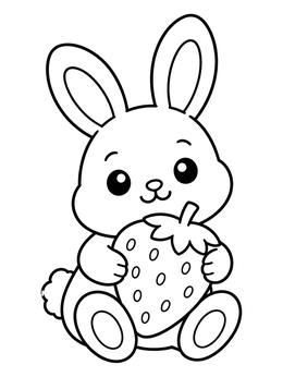 Free printable Cute Bunny Holding A Big Strawberry coloring page