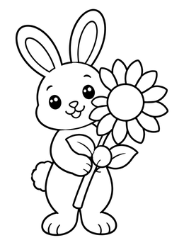 Free printable Cute Bunny Holding A Big Flower coloring page