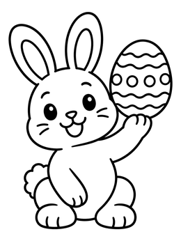 Free printable Cute Easter Bunny Holding Patterned Egg coloring page