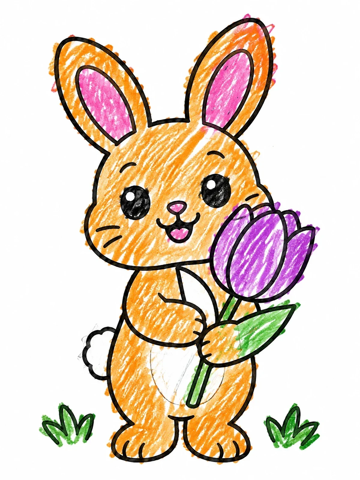 Colored example of the Cute Bunny Holding A Tulip coloring page