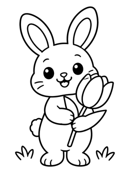 Free printable Cute Bunny Holding A Tulip coloring page