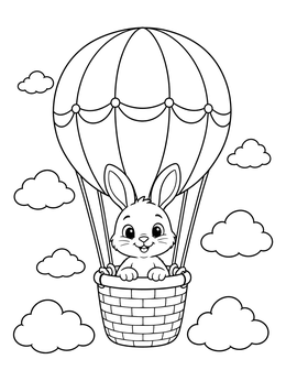 Free printable Cute Bunny In A Hot Air Balloon coloring page