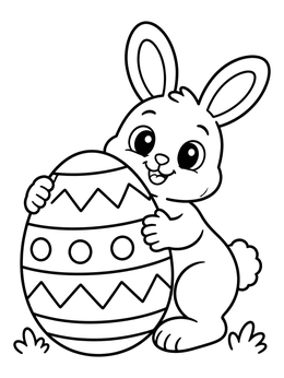 A sweet little bunny holding an easter eggs coloring page pattern in the grass.