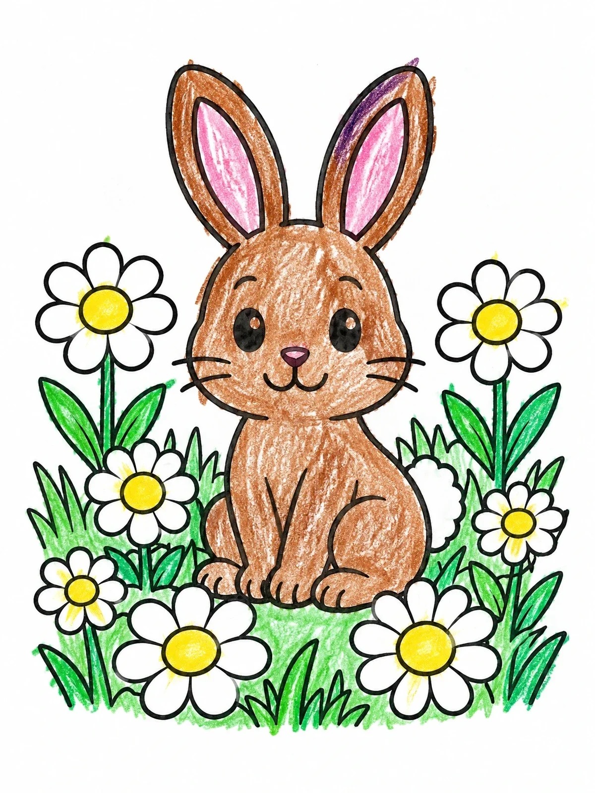 Colored example of the Cute Bunny In Daisy Meadow coloring page