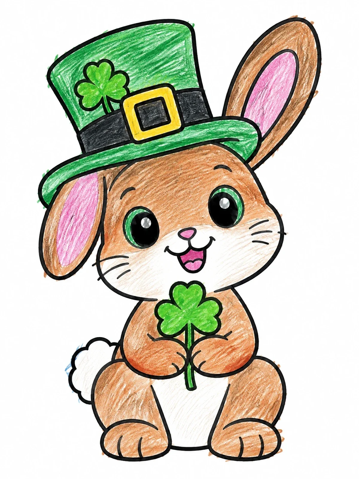 Colored example of the Cute Bunny In Leprechaun Hat coloring page