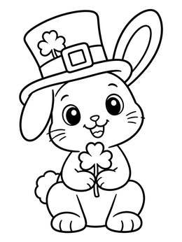Free printable Cute Bunny In Leprechaun Hat coloring page