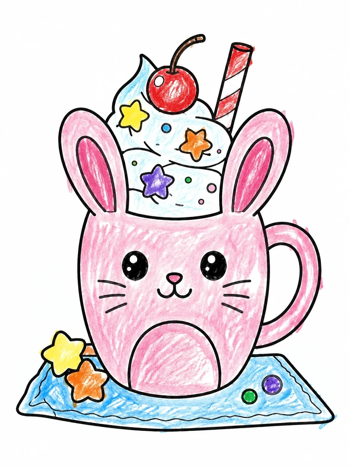 Colored example of the Cute Bunny Mug Milkshake coloring page
